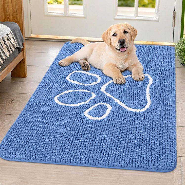 Smiry Dog Door Mat for Muddy Paws, Absorbent Dirt Trapper Non Slip Quick Dry Washable Chenille Mat for Mud Dogs, Entry Rug for Indoor and Outdoor (30x20 Inches, Grey and Black)
