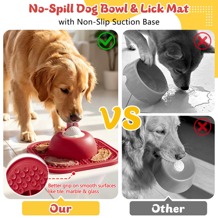 Slow Feeder Dog Bowls & Lick Mat for Liquid and Thick Treat, Anti-Slip Dog Lick Bowl with Interactive Rolling Ball, 5/6 Cup Pup Licking Toy for Large Medium Small Dogs and Cats Blue