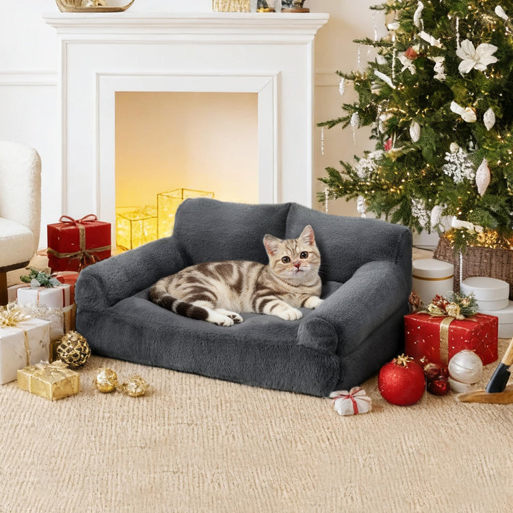 Large Cat Beds for Indoor Cats, Dog Couch Bed, Cute Cat Couch Sofas for Less 20lbs Kitten Puppy, Small Dog Sofas & Chairs with Removable Washable Cover, Soft Warm Pet Furniture, Cream