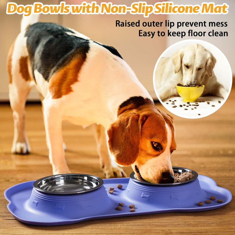 Hubulk Pet Dog Bowls 2 Stainless Steel Dog Bowl with No Spill Non-Skid Silicone Mat + Pet Food Scoop Water and Food Feeder Bowls for Feeding Small Medium Large Dogs Cats Puppies (Small, Blue)
