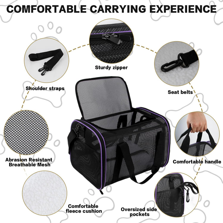 Cat Carrier Dog Carrier Pet Carriers Soft-Sided Cats Bag Animal Carriers Puppy Carrying Bag TSA Airline Approved Small Dog Carrier Soft Sided, Collapsible Travel Carriers for Big Cats(Up to 16lbs),