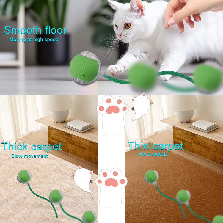 Interactive Cat Dog Toy Ball: Indoor Small Automatic Moving Smart Rolling Fun Pet Game with Led Light and String Tail for Motion Activated, Cute Kitten Puppy Present, Exercise Wheel Supplies (Yellow)