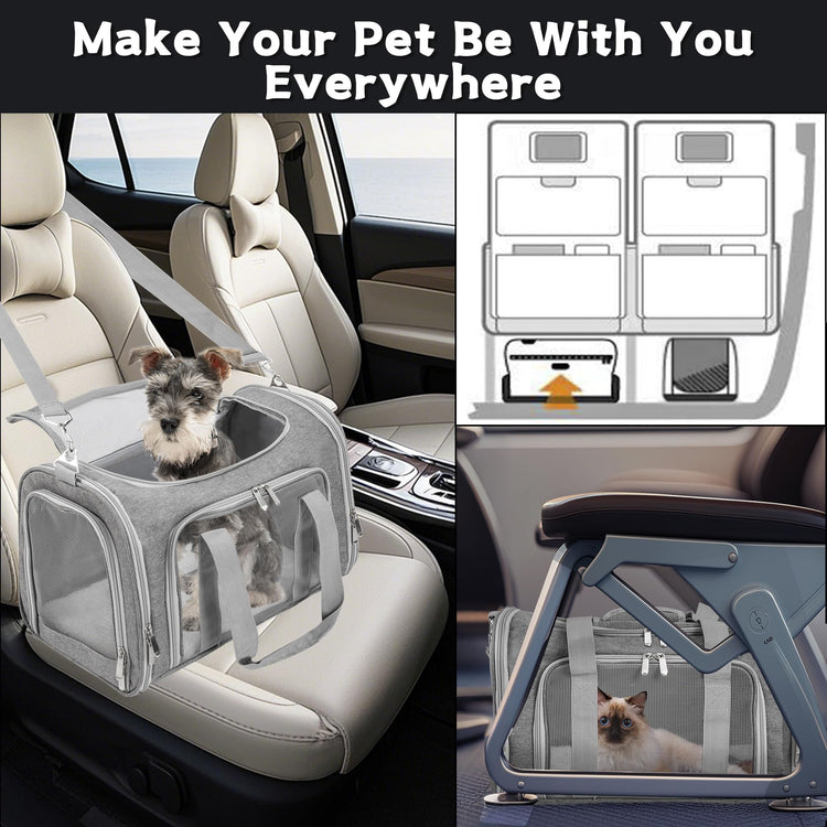 Soft-Sided Cat/Dog/Pet Carrier, Collapsible Pets Travel Carriers for Big Cats/Small Dogs with Shoulder Strap & Removable Mat, Mesh Puppy Carry Bag, Up to 16 Lbs, TSA Airline Approved(Black)