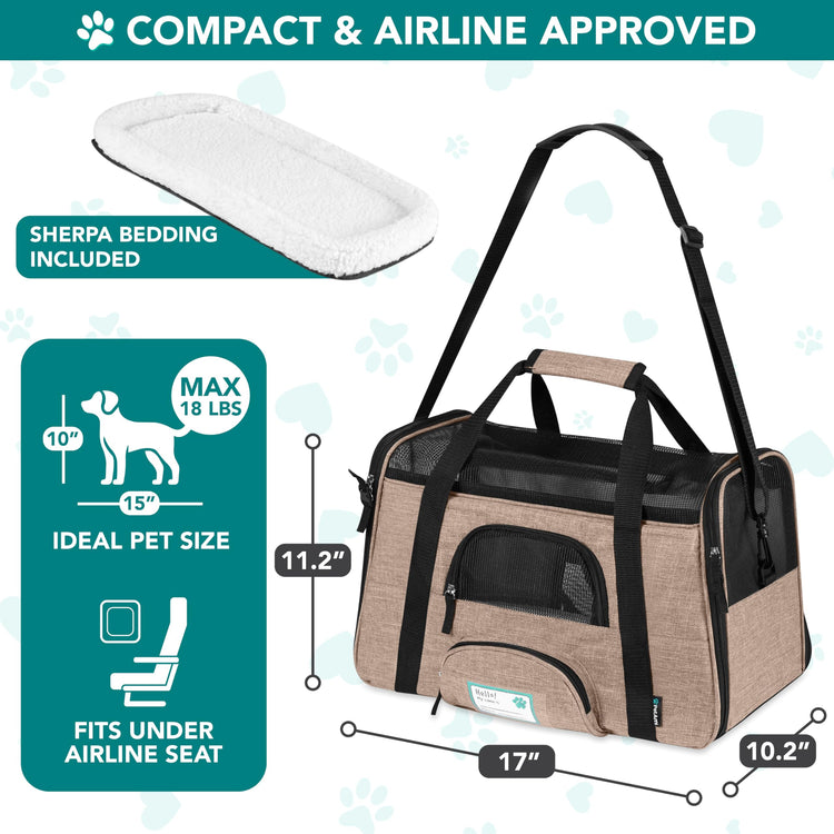PetAmi Airline Approved Pet Carrier for Cats & Small Dogs, Soft Sided TSA Travel Carrier Bag with Sherpa Bed, Breathable Mesh Ventilation, Collapsible Bowl, Fits Under Seat, Up to 18 lbs, Small Pink