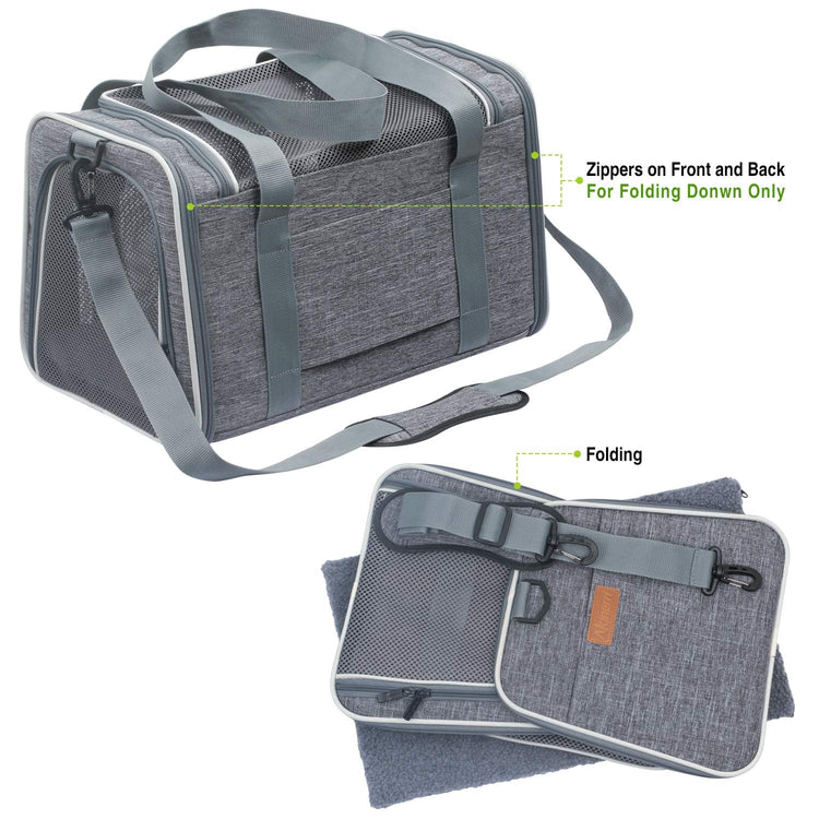 Cat Carrier - Portable Foldable Dog Pet Carrier, Soft-Sided Pet Bag up to 15 Lbs, Airline Approved Travel Puppy Carrier