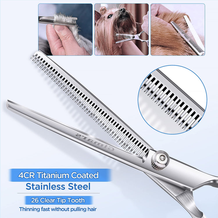 Gimars Titanium Coated Professional 6 in 1 4CR Stainless Steel Dog Grooming Scissors with Safety Round Tip, Heavy Duty Pet Grooming Scissor for Dogs, Cats and Other Animals