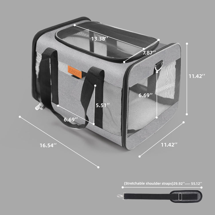 YUNIQUE Soft-Sided Cat & Dog Carrier for Pets Up to 15 Lbs, Airline Approved Collapsible Travel Puppy Carrier with Lightweight Fabric Design (Grey)