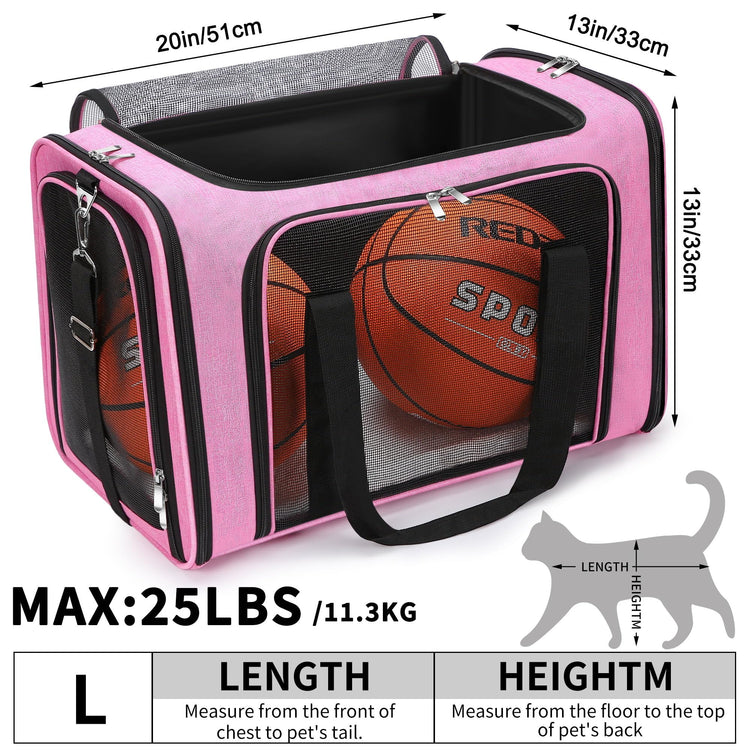 Soft-Sided Cat/Dog/Pet Carrier, Collapsible Pets Travel Carriers for Big Cats/Small Dogs with Shoulder Strap & Removable Mat, Mesh Puppy Carry Bag, Up to 16 Lbs, TSA Airline Approved(Black)