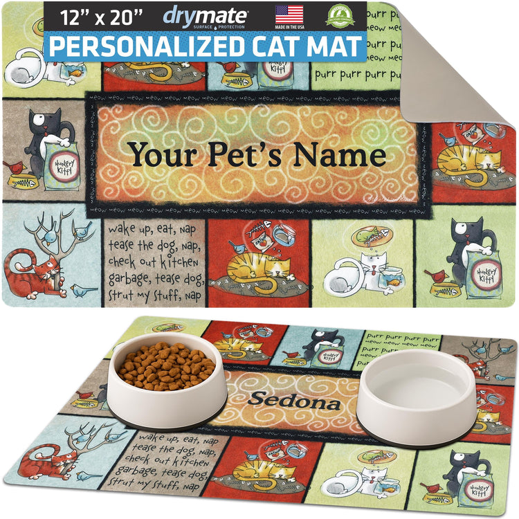 Drymate Personalized Pet Bowl Placemat, Custom Dog & Cat Food Feeding Mat - Absorbent Fabric, Waterproof Backing - Machine Washable/Durable (USA Made) (12" x 20") (Zebra Pink)