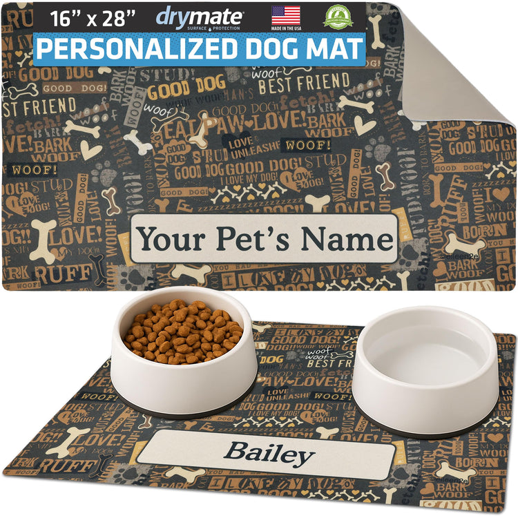 Drymate Personalized Pet Bowl Placemat, Custom Dog & Cat Food Feeding Mat - Absorbent Fabric, Waterproof Backing - Machine Washable/Durable (USA Made) (12" x 20") (Zebra Pink)