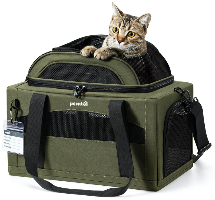 Pecute Expandable Pet Carrier Airline Approved Dog Cat Carrier, Breathable Soft-Sided with Locking Zippers, Pet Travel Bag for Small Dog Cat Anti-Scratch Mesh Leakproof Pee Pad (Dark Gray)
