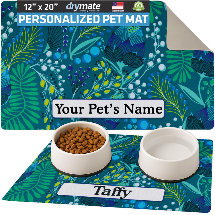 Drymate Personalized Pet Bowl Placemat, Custom Dog & Cat Food Feeding Mat - Absorbent Fabric, Waterproof Backing - Machine Washable/Durable (USA Made) (12" x 20") (Zebra Pink)