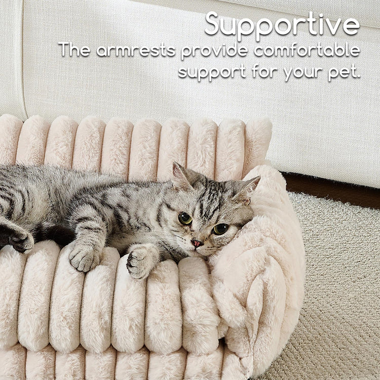 Hollypet Cat Bed Fluffy Plush Multifunctional Double-Layer Machine Washable Soft Warming Kitty Pet Couch Orthopedic Nest Beds for Small Cats Kitten and Dogs up to 13lbs, Khaki(25x20x13 inch)