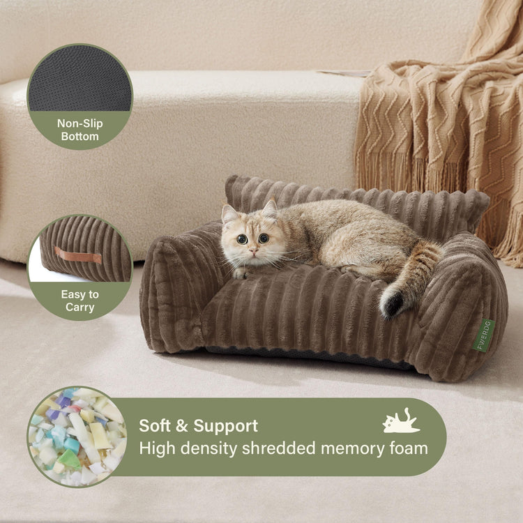 Cute Couch Bed for Pets, Supportive Cat Sofa for Indoor Cats, Small Dog Sofa Bed for Small Dogs, Grey, 24 inches