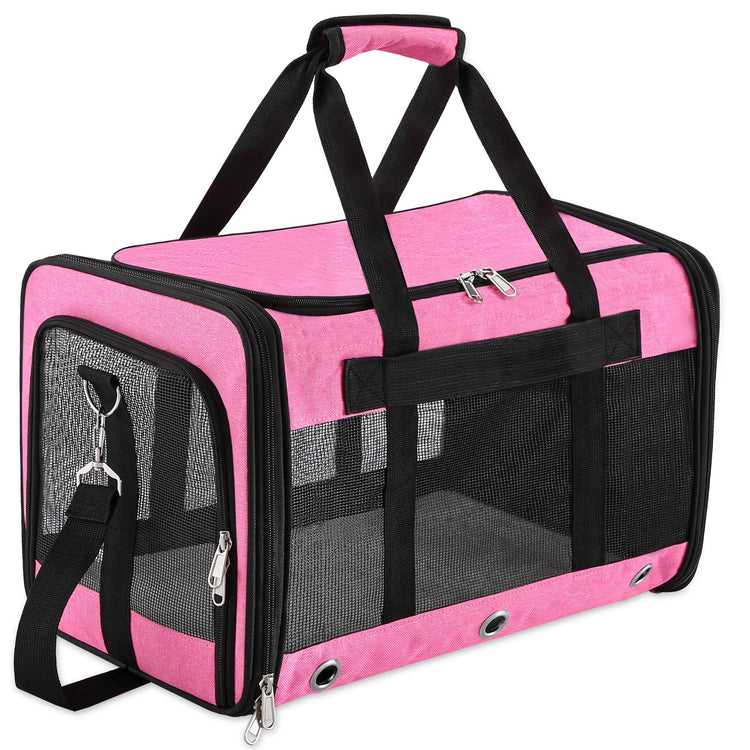 Soft Sided Cat/Dog Carrier,Collapsible Pets Travel Carriers for Pet/Puppy with Shoulder Strap & Removable Mat,Mesh Top Load Small Dogs/Cats Carry Bag Up to 17 Lbs TSA Airline Approved（Black,M）