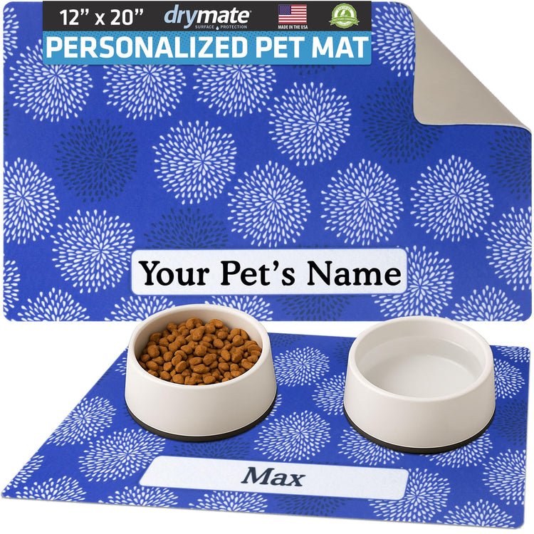 Drymate Personalized Pet Bowl Placemat, Custom Dog & Cat Food Feeding Mat - Absorbent Fabric, Waterproof Backing - Machine Washable/Durable (USA Made) (12" x 20") (Zebra Pink)