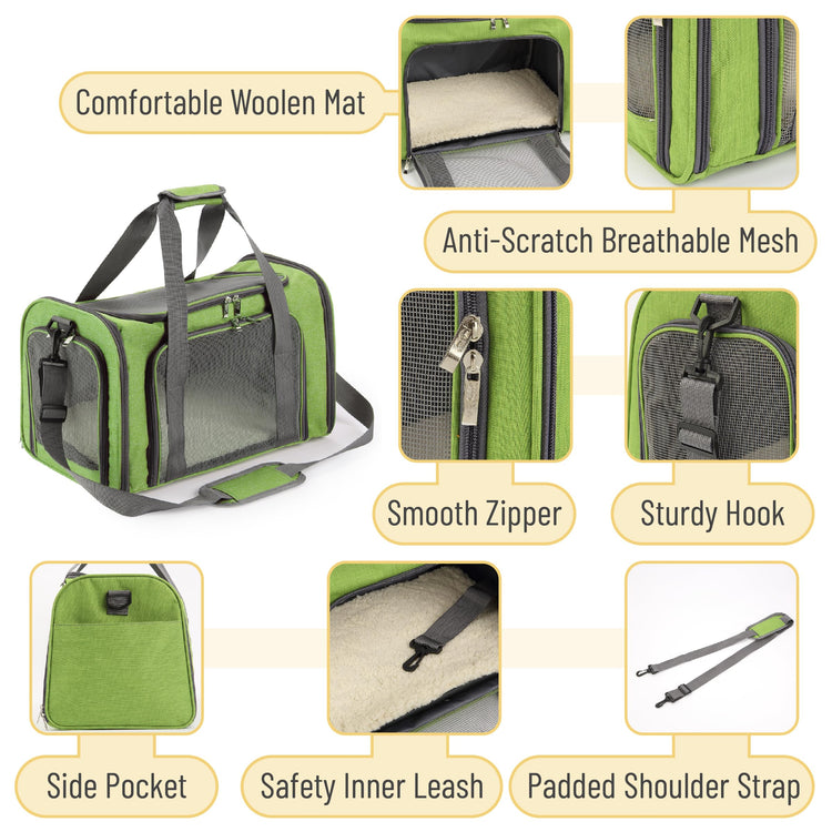 Mr. Pen- Pet Carrier, 17.5" x 11.2" x 11.5", Medium Size, Gray, Portable Travel Carrier for Small Pets, Cats & Small Dogs, Breathable Mesh, Safety Inner Leash, Side Pocket & Padded Shoulder Strap