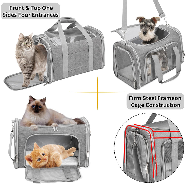 Soft-Sided Cat/Dog/Pet Carrier, Collapsible Pets Travel Carriers for Big Cats/Small Dogs with Shoulder Strap & Removable Mat, Mesh Puppy Carry Bag, Up to 16 Lbs, TSA Airline Approved(Black)