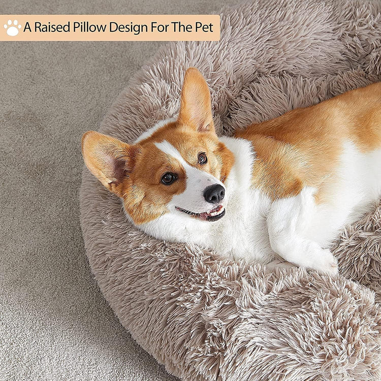 WNPETHOME Calming Dog Bed & Cat Bed, Anti-Anxiety Donut Small Dog Bed, Fluffy Faux Fur Cats Cushion Puppy Bed for Small Pets and Cats (24 x 24 inch, Light Coffee)