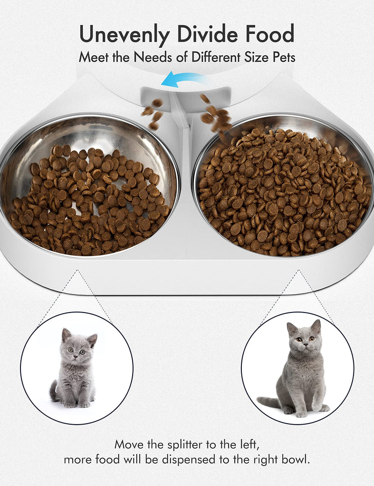 PETLIBRO Pet Food Splitter with Stainless Steel Bowls, Automatic Cat Feeder Bowls for Two Cats or Dogs, Suitable for PETLIBRO Automatic Cat Feeder PLAF005, PLAF006, PLAF103, PLAF203, White