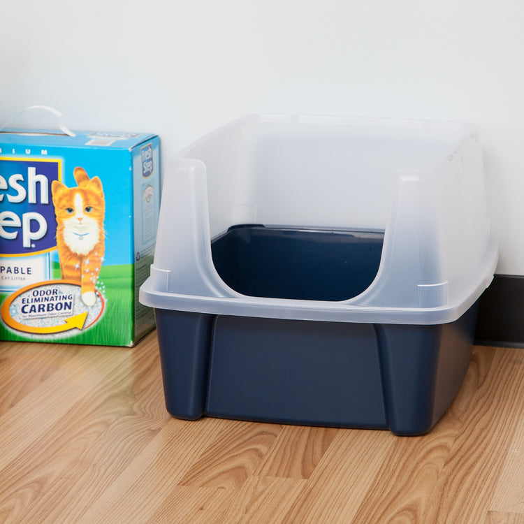 IRIS USA Cat Litter Box Large Open Top with High Sided Walls Tall Scatter Shield Scoop Included Easy Clean Plastic Pan Stain Resistant for Big Cats Kittens Indoor Multi-Cat Households