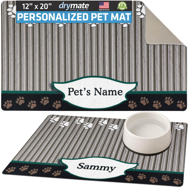 Drymate Personalized Pet Bowl Placemat, Custom Dog & Cat Food Feeding Mat - Absorbent Fabric, Waterproof Backing - Machine Washable/Durable (USA Made) (12" x 20") (Zebra Pink)