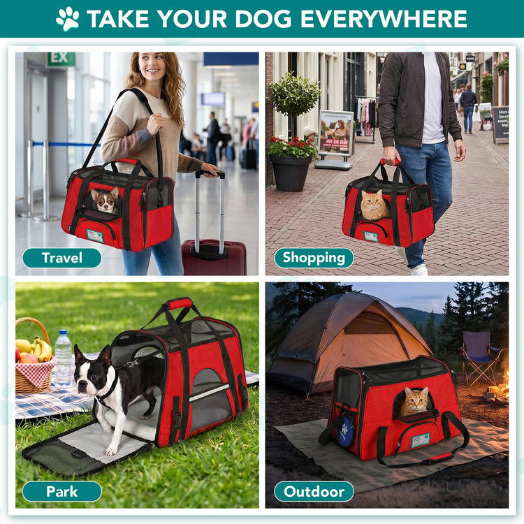 PetAmi Airline Approved Pet Carrier for Cats & Small Dogs, Soft Sided TSA Travel Carrier Bag with Sherpa Bed, Breathable Mesh Ventilation, Collapsible Bowl, Fits Under Seat, Up to 18 lbs, Small Pink