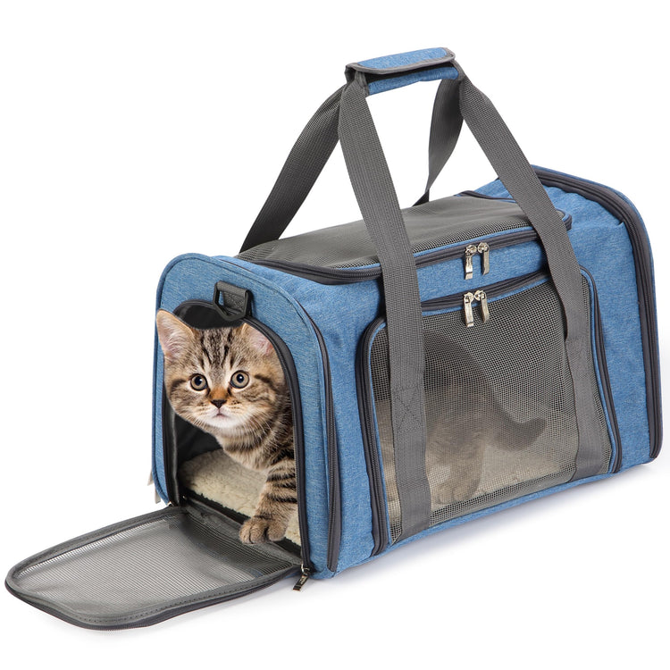 Mr. Pen- Pet Carrier, 17.5" x 11.2" x 11.5", Medium Size, Gray, Portable Travel Carrier for Small Pets, Cats & Small Dogs, Breathable Mesh, Safety Inner Leash, Side Pocket & Padded Shoulder Strap