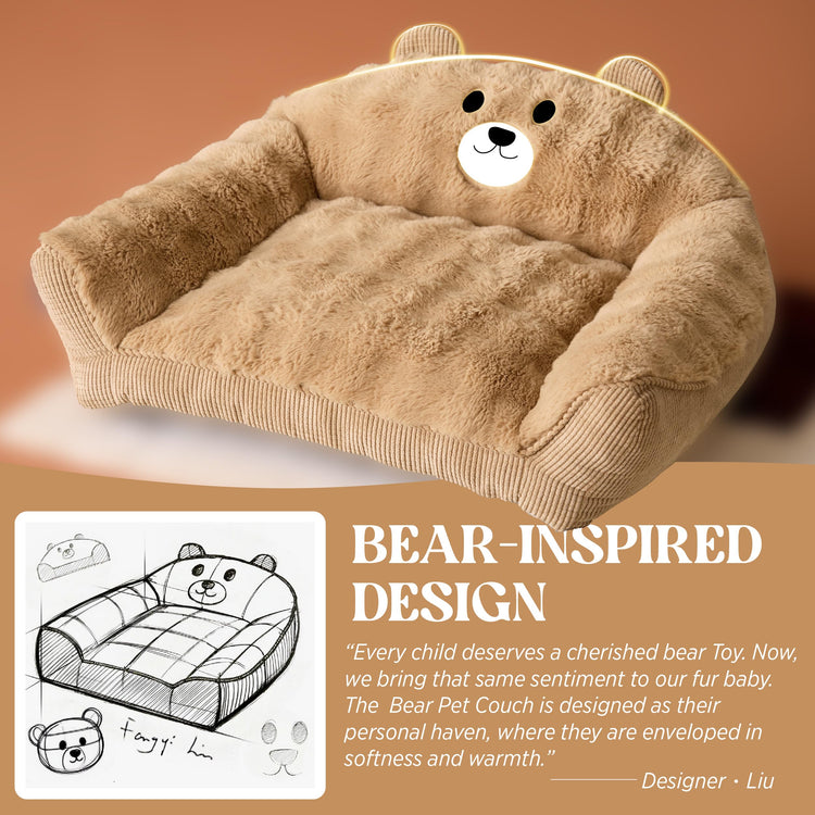 LE SURE Cute Dog Couch Bed, Small Dog Couch with Fluffy Original Bear Design, Cat Couch Bed with Removable Washable Cover, Puppy Bed for Small Pets, 28 inch, Brown