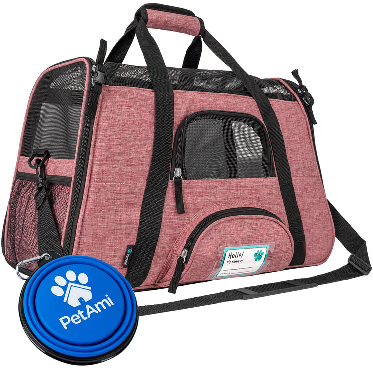 PetAmi Airline Approved Pet Carrier for Cats & Small Dogs, Soft Sided TSA Travel Carrier Bag with Sherpa Bed, Breathable Mesh Ventilation, Collapsible Bowl, Fits Under Seat, Up to 18 lbs, Small Pink