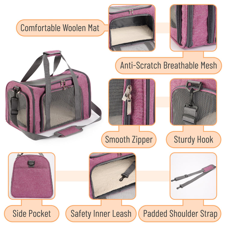Mr. Pen- Pet Carrier, 17.5" x 11.2" x 11.5", Medium Size, Gray, Portable Travel Carrier for Small Pets, Cats & Small Dogs, Breathable Mesh, Safety Inner Leash, Side Pocket & Padded Shoulder Strap