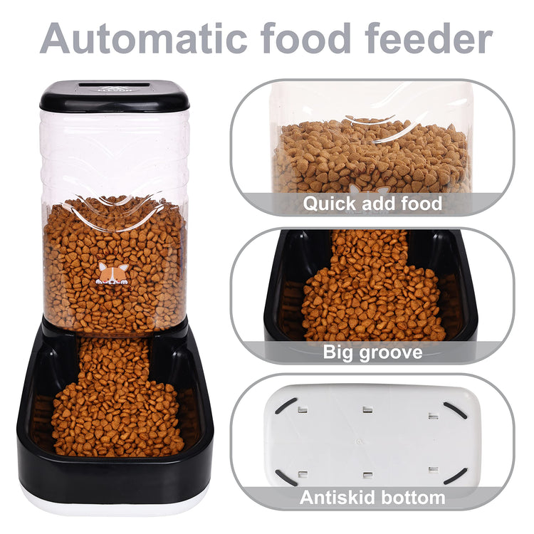 Elevon Automatic Cat Feeder, Gravity Food and Water Dispenser Bowl Set for Small Medium Dogs Animals, Pet Feeder Dispenser Storage Food, 3.8L Large Capacity, White & Gray