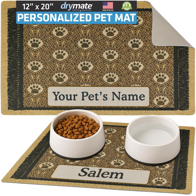 Drymate Personalized Pet Bowl Placemat, Custom Dog & Cat Food Feeding Mat - Absorbent Fabric, Waterproof Backing - Machine Washable/Durable (USA Made) (12" x 20") (Zebra Pink)