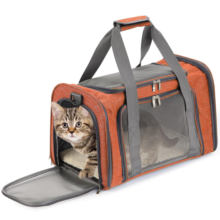 Mr. Pen- Pet Carrier, 17.5" x 11.2" x 11.5", Medium Size, Gray, Portable Travel Carrier for Small Pets, Cats & Small Dogs, Breathable Mesh, Safety Inner Leash, Side Pocket & Padded Shoulder Strap