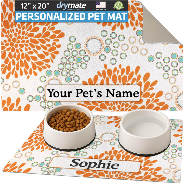 Drymate Personalized Pet Bowl Placemat, Custom Dog & Cat Food Feeding Mat - Absorbent Fabric, Waterproof Backing - Machine Washable/Durable (USA Made) (12" x 20") (Zebra Pink)