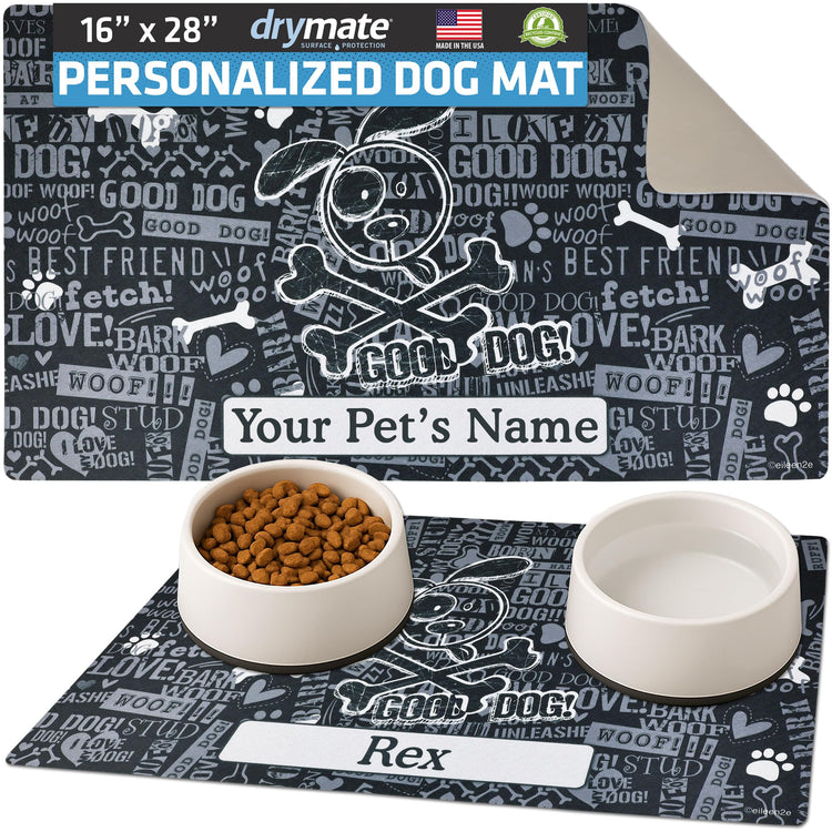 Drymate Personalized Pet Bowl Placemat, Custom Dog & Cat Food Feeding Mat - Absorbent Fabric, Waterproof Backing - Machine Washable/Durable (USA Made) (12" x 20") (Zebra Pink)
