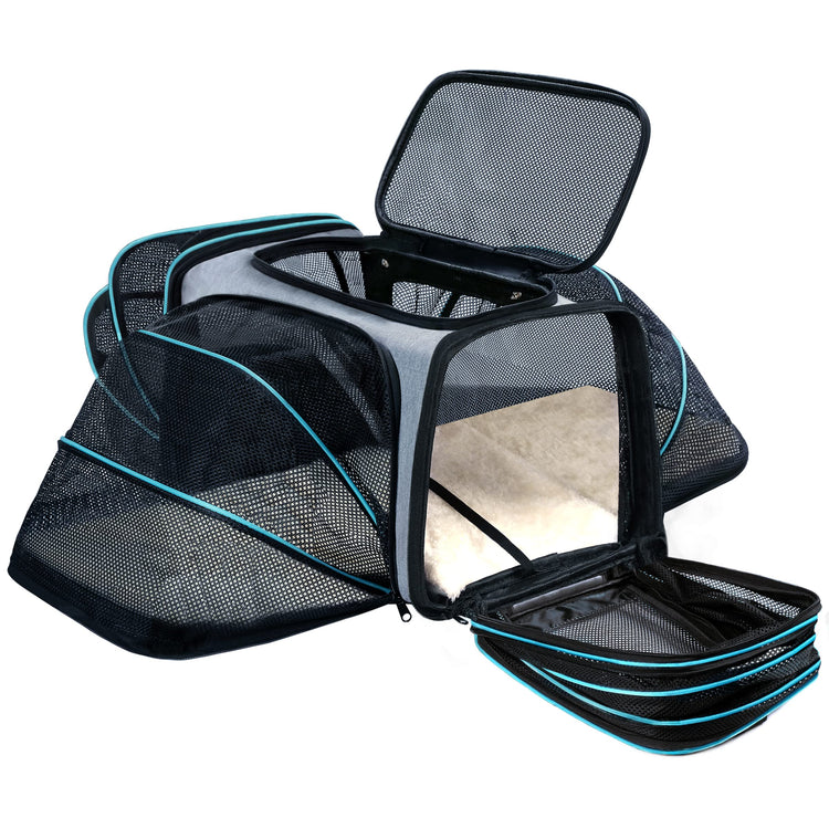 Cat Dog Carrier - Airline Approved Expandable Soft-Sided Pet Carrier with Removable Fleece Pad and Pockets, for Cats/Puppy and Small Animals Large(2 side expandable)
