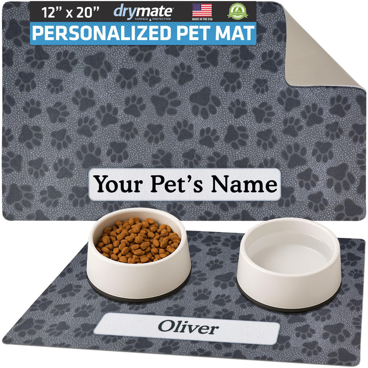 Drymate Personalized Pet Bowl Placemat, Custom Dog & Cat Food Feeding Mat - Absorbent Fabric, Waterproof Backing - Machine Washable/Durable (USA Made) (12" x 20") (Zebra Pink)
