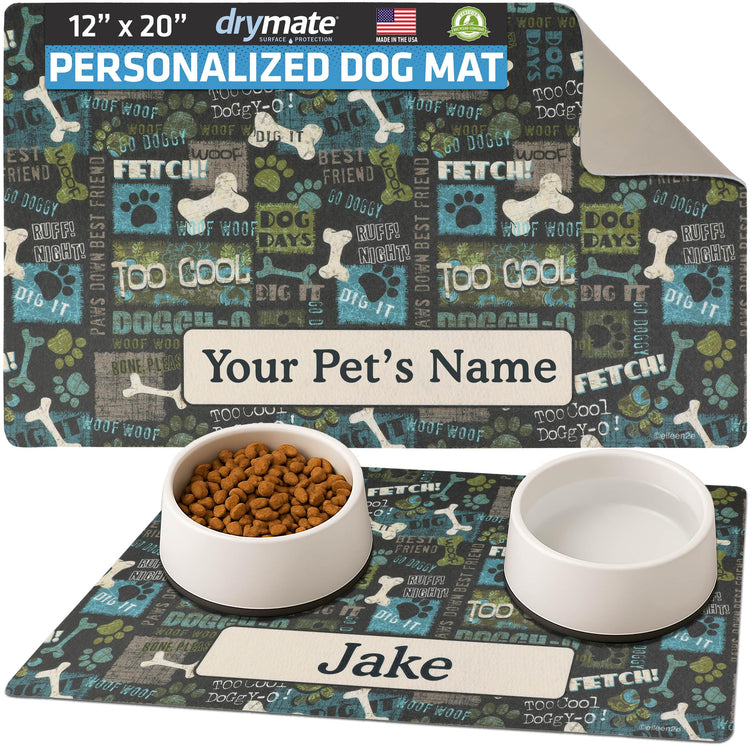 Drymate Personalized Pet Bowl Placemat, Custom Dog & Cat Food Feeding Mat - Absorbent Fabric, Waterproof Backing - Machine Washable/Durable (USA Made) (12" x 20") (Zebra Pink)