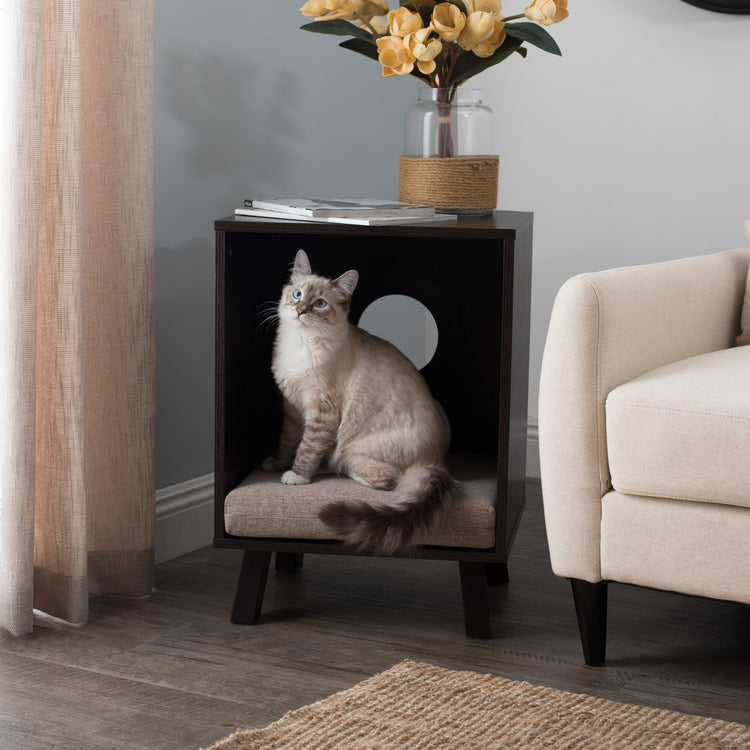 Paws & Purrs Cat Sofa Bed with Storage Drawer, Espresso Finish, 31.5″ x 15.75″ x 19.25″ | 3″ Foam Cushion with Washable Cover | Fits Dogs and Pets up to 50 lb