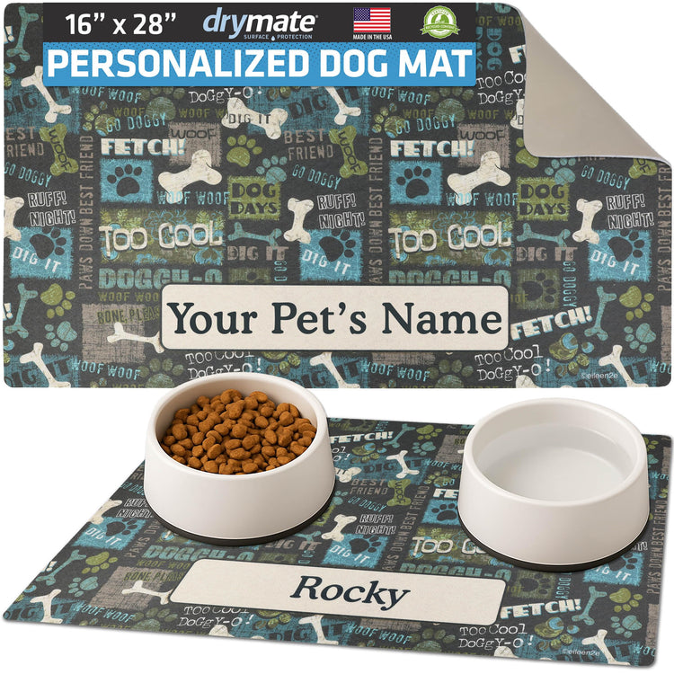 Drymate Personalized Pet Bowl Placemat, Custom Dog & Cat Food Feeding Mat - Absorbent Fabric, Waterproof Backing - Machine Washable/Durable (USA Made) (12" x 20") (Zebra Pink)