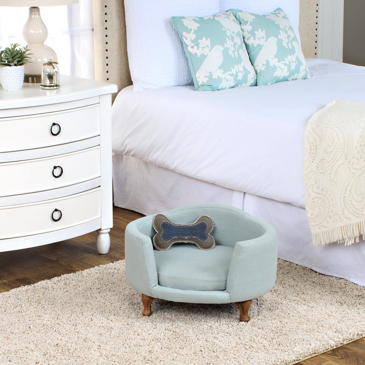Homepop Home Decor | Upholstered Curved Pet Bed | Luxury Cat & Dog Beds & Furniture | Round Pet Bed created with Stain Resistant Fabric, Light Green