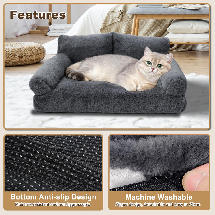 Large Cat Beds for Indoor Cats, Dog Couch Bed, Cute Cat Couch Sofas for Less 20lbs Kitten Puppy, Small Dog Sofas & Chairs with Removable Washable Cover, Soft Warm Pet Furniture, Cream