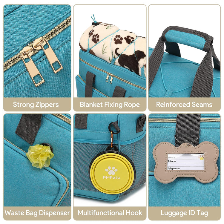 Dog Travel Bag for Traveling| Week Away/Overnight Dog Travel Accessories with Multi-Function Pockets| Travel Set for Dogs and Cats|Ideal Pet Diaper Bag and Pet Gift Kit(Grey)
