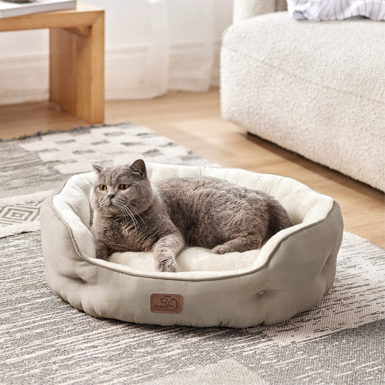 Bedsure Dog Beds for Small Dogs - Round Medium Cat Beds for Indoor Cats, Washable Pet Bed for Puppy and Kitten with Slip-Resistant Bottom, 25 Inches, Taupe