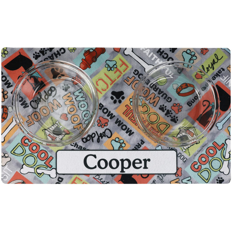 Drymate Personalized Pet Bowl Placemat, Custom Dog & Cat Food Feeding Mat - Absorbent Fabric, Waterproof Backing - Machine Washable/Durable (USA Made) (12" x 20") (Zebra Pink)