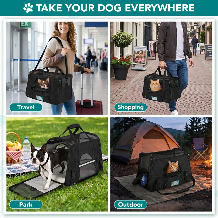 PetAmi Airline Approved Pet Carrier for Cats & Small Dogs, Soft Sided TSA Travel Carrier Bag with Sherpa Bed, Breathable Mesh Ventilation, Collapsible Bowl, Fits Under Seat, Up to 18 lbs, Small Pink