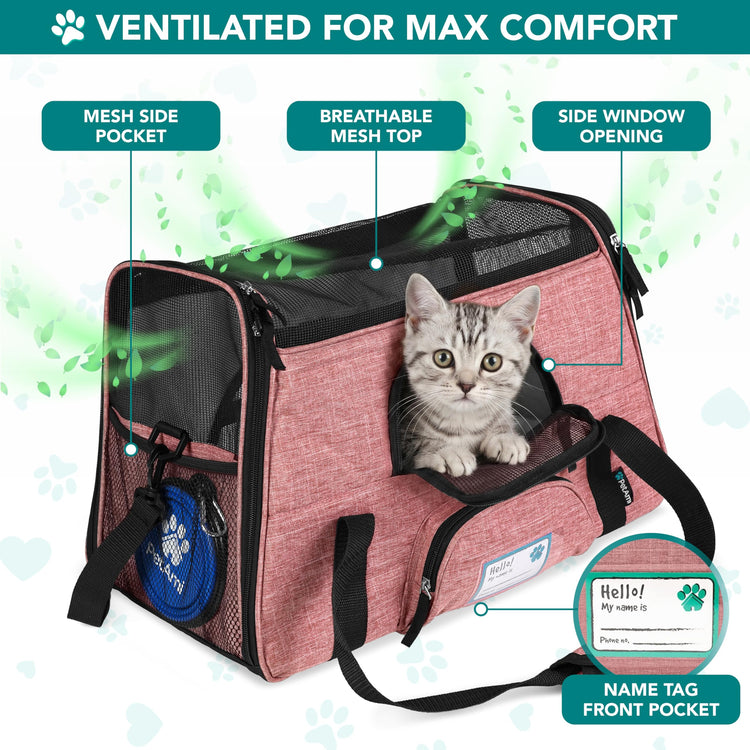 PetAmi Airline Approved Pet Carrier for Cats & Small Dogs, Soft Sided TSA Travel Carrier Bag with Sherpa Bed, Breathable Mesh Ventilation, Collapsible Bowl, Fits Under Seat, Up to 18 lbs, Small Pink