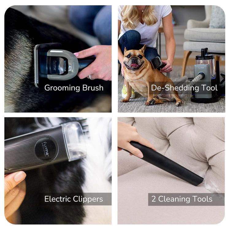FurMe Original Pet Grooming Vacuum Kit - Cat & Dog Grooming Kit for Easy Pet Care at Home, Quiet & Safe Dog Hair Remover Machine with Brush, Clipper, Shedding & Cleaner Tools & 1L Canister