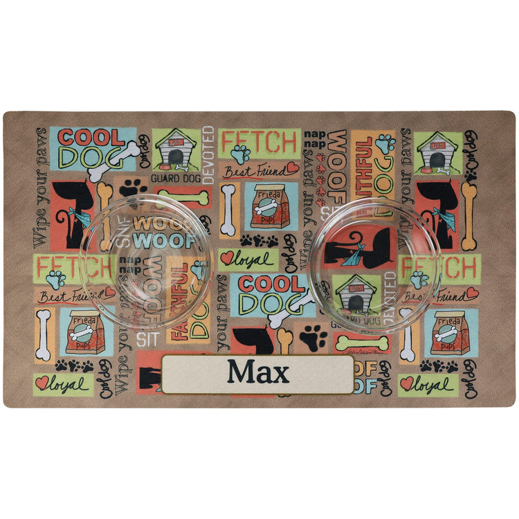 Drymate Personalized Pet Bowl Placemat, Custom Dog & Cat Food Feeding Mat - Absorbent Fabric, Waterproof Backing - Machine Washable/Durable (USA Made) (12" x 20") (Zebra Pink)